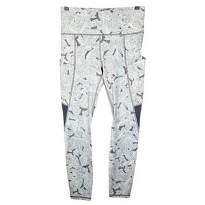 Athleta Colorblock Leaf Print Leggings Womens Small Gray Yoga Running Gym